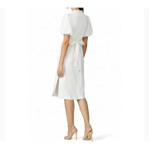 Caara Dress Size Small Fritz High Neck Puff Sleeves Ivory - Picture 3 of 11